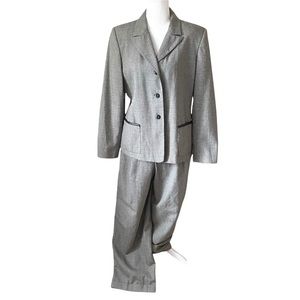 Harve Benard VTG 90's 100% Wool Tweed 2 Piece High Rise Leather Trim Suit Sz 10